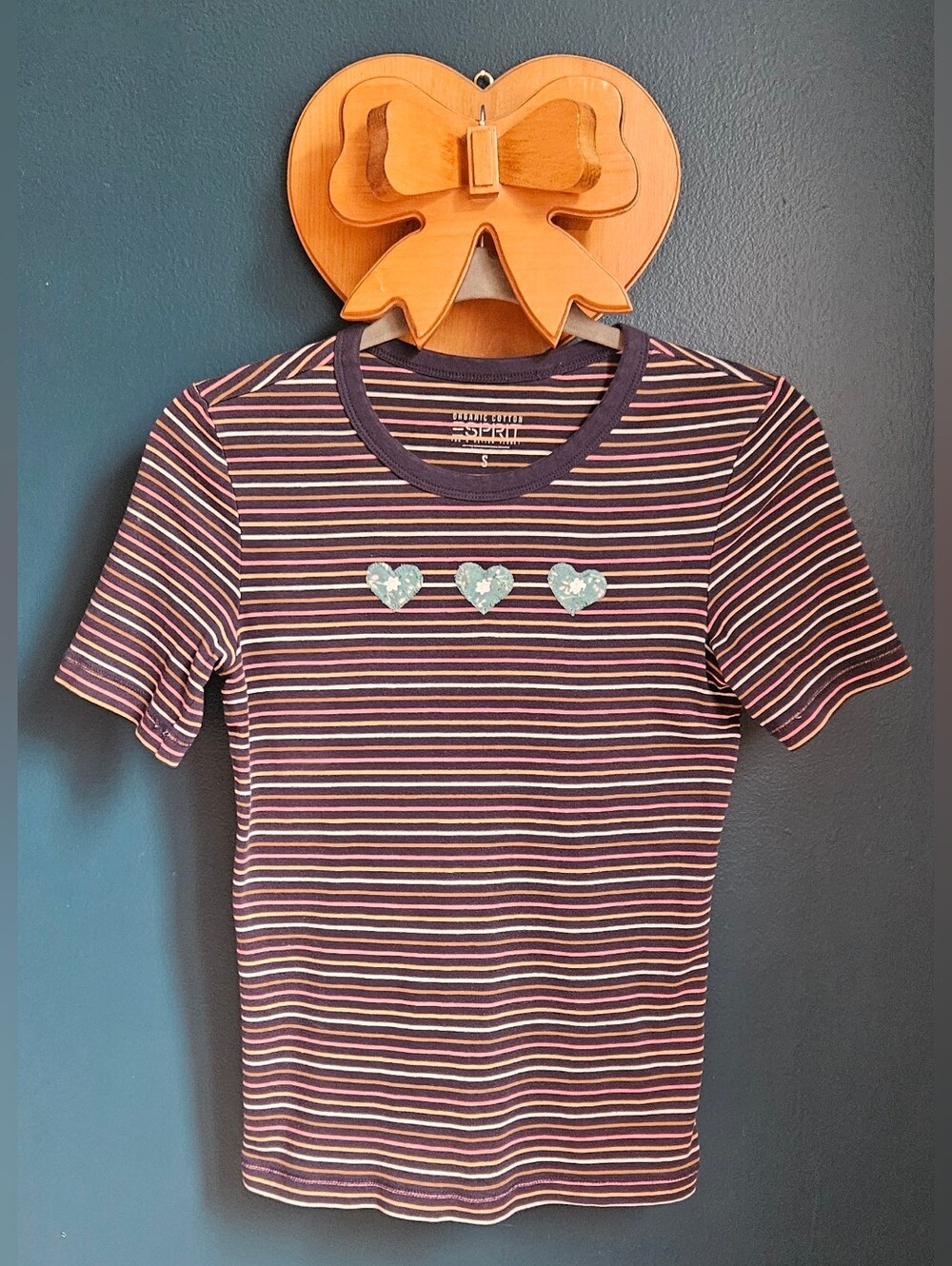 Esprit Upcycled Striped Heart Tee - Navy & Pink